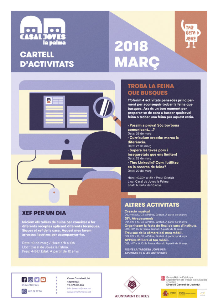 Cartel del Casal de Joves sobre les activitats del març