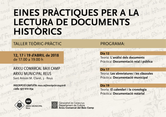 Curs “Eines pràctiques per a la lectura de documents històrics” a l'Arxiu de Reus