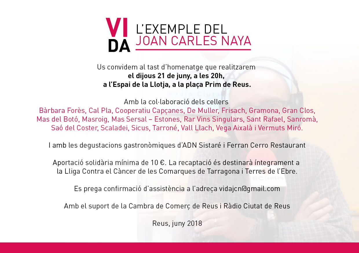 Dijous 21 de juny tast d'homenatge a la memòria del Joan Carles Naya