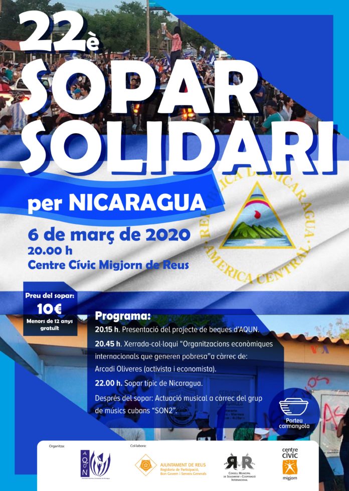 El 22è Sopar Solidari per Nicaragua, al Centre Cívic Migjorn
