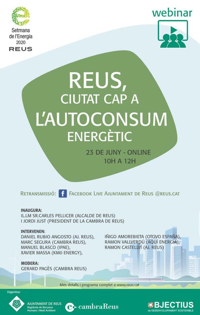 L’Ajuntament i la Cambra organitzen el webinar ‘Reus, ciutat cap a l’autoconsum energètic’