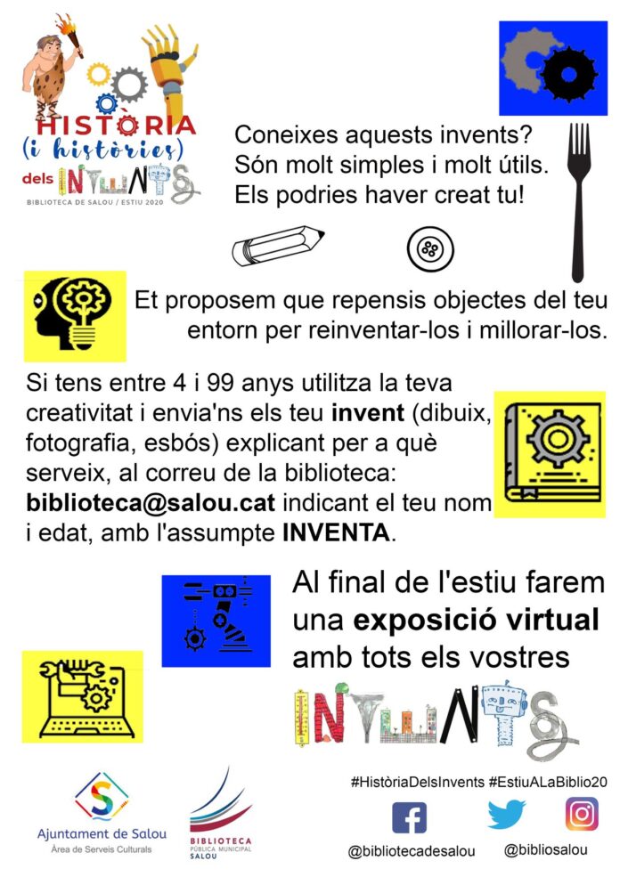 LA BIBLIOTECA DE SALOU IMPULSA AQUEST ESTIU UNA EXPOSICIÓ VIRTUAL D’INVENTS, AMB DIBUIXOS, FOTOGRAFIES I VÍDEOS DE LA CIUTADANIA