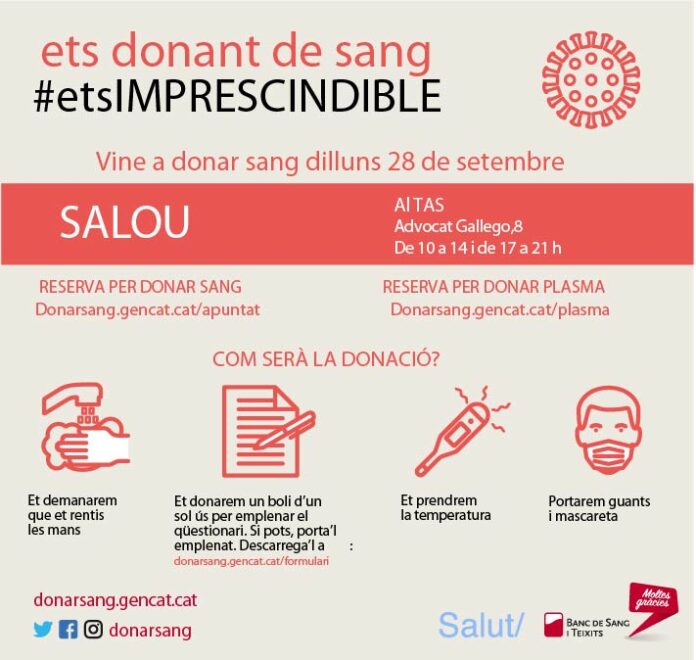 El Teatre Auditori de Salou acull una jornada de donació de sang, el proper dilluns, 28 de setembre