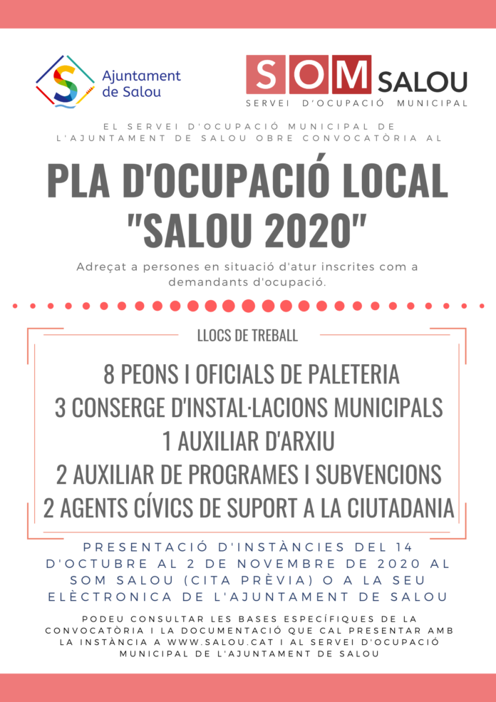 Salou impulsa el nou Pla d’Ocupació Local extraordinari ‘Salou 2020’, que donarà feina a 16 persones del municipi